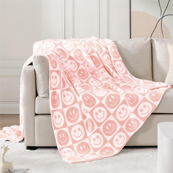WRENSONGE Checkered Throw Blanket Blossom Smiling Face Soft Cozy Fluffy