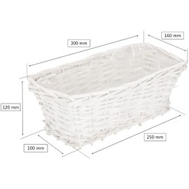 KOTARBAU® Wicker Flower Basket Rectangular 300 x 160 x 120 mm White Flower Pot Flower Box