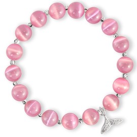 Natural Crystal Stretch Bracelet Heart Healing Crystals for Women Friends Beaded Jewellery Bracelet Love Charm Bracelet Valentines Gifts for Her (Fishtail Pink)