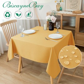 Biscaynebay - Mantel cuadrado de tela texturizada de 90 x 90 pulgadas, resistente al agua, color oro caído, resistente al agua, para cocina, comedor, boda, fiestas, lavable a máquina