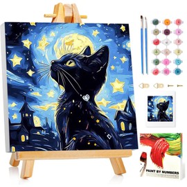 Paint by Numbers for Adult with Frame, Cat Paint by Numbers Kit for Adults Beginners, DIY Cat Acrylic Painting on Canvas for Home Wall Art Decor Gift 9.8x9.8 Inch(with Frame Easel)