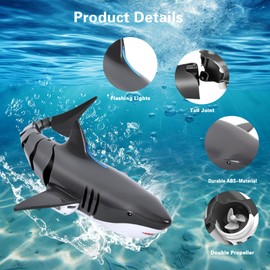 Risingor Ferngesteuertes Hai-Spielzeug, 2.4GHz RC Boot Simulation Hai Wasserspielzeug, PoolSpielzeug Elektrischer Haiboot Ferngesteuert Spielzeug Geschenk für 5+ Jahre Jungen Mädchen,Schwarz