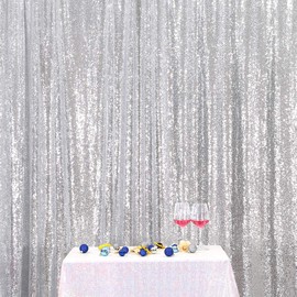 Eternal Beauty Silver Sequin Wedding Backdrop Photography Background Party Curtain, 4Ft X 6Ft