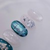 Teal Green Winter Ornament Handmade Nail Tips - Almond Long