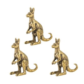 NOIAFZY 3Pcs Vintage Mini Kangaroo Figurine Exquisite Brass Sculpture Fengshui Ornament for Home Office Decor Animal Statue Tabletop Decoration