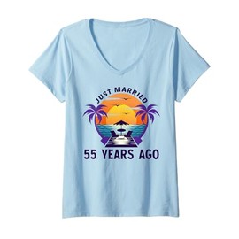 Womens Just Married 55 Years Ago Matching 55th Wedding Anniversary V-Neck T-Shirt