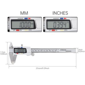 Smgda Digital Vernier Caliper, 150mm Stainless Steel Electronic Calipers Measuring Tool, Precision Calipers Gauge Micrometer with LCD Screen, Inch/mm Conversion for Industrial/Household/DIY