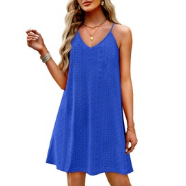 WIHOLL Summer Dresses for Women 2025 Hollow Out V Neck Swimsuit Coverup Casual Crochet Sun Dresses Beach Vacation Clothes for Women Cruise Outfits Blue XL
