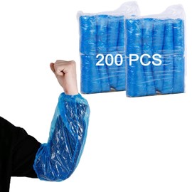 FIPASEN Disposable Sleeves for Arms, 200 Pieces Disposable Arm Warmers Protective Cover for Painting, Repairing, Cleaning, Tattooing, Showering - Plastic Arm Sleeves with Elastic Wrist (100 Pairs,