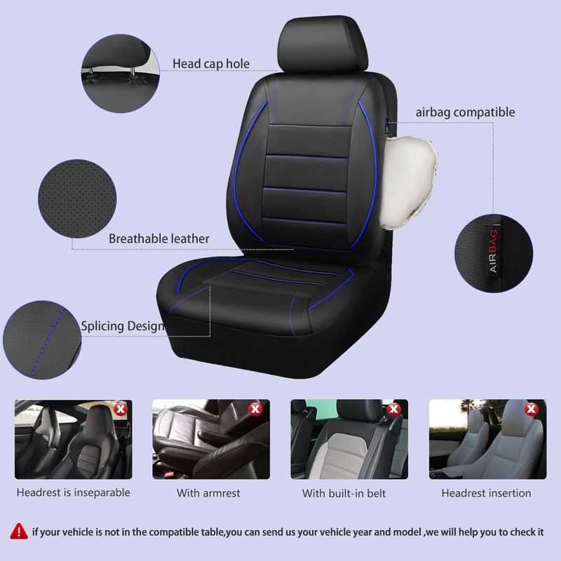 CAR PASS Universal FIT Piping Leather Car Seat Cover, for