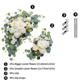 BASIMAN 2pcs Wedding Arch Flowers,Wedding Artificial Sign Flower,Welcome Easel Door Decor Wall swags for Wedding Reception Backdrop Table Decorations Welcome Sign (Champagne White)