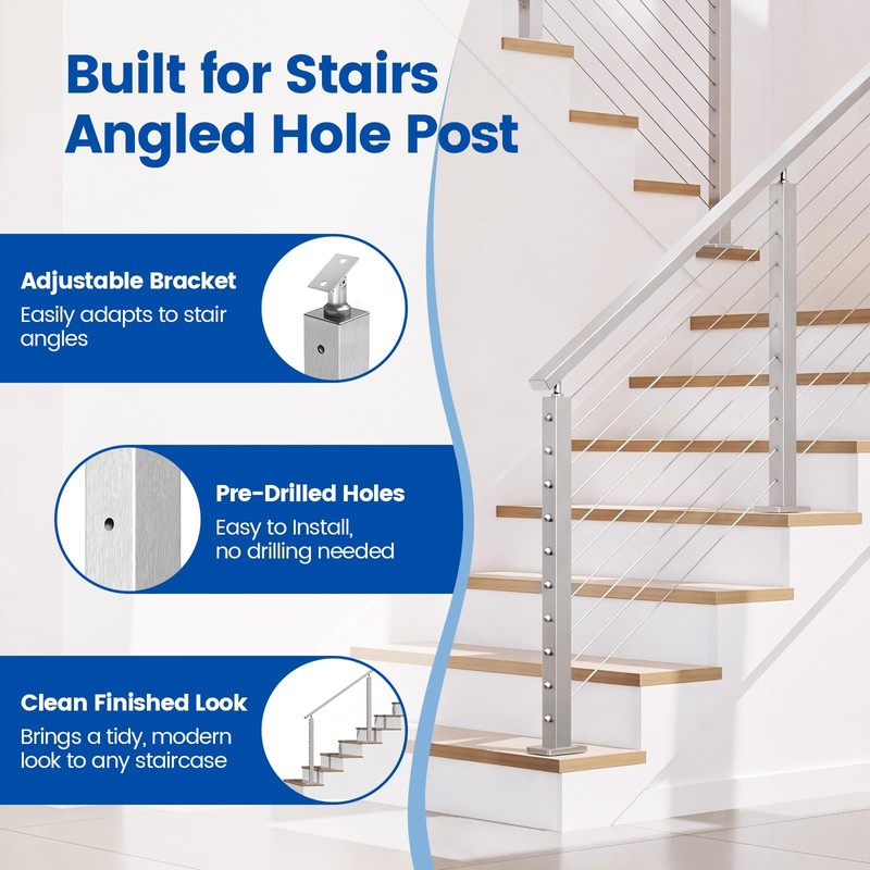 Muzata Stair Cable Railing Post 36 Inch for 25-35 Degrees