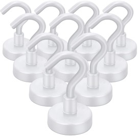 E BAVITE Strong Magnetic Hooks Heavy Duty, 25Lbs Rare Earth Magnets for Refrigerator, Home, Kitchen, Office, Cruise – 10 Pack(White)