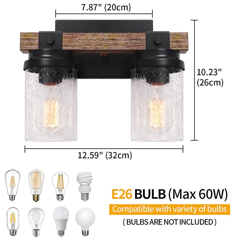 2-Light Farmhouse Vanity Lights for Bathroom, Rustic Bathroom Light Fixtures