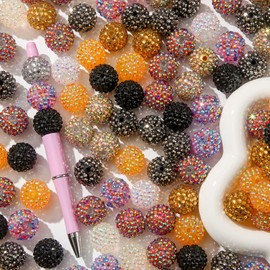 ANCADN 20mm Rhinestone Beads 20pcs Chunky Bubblegum Beads Beadable Pen Beads Shine Disco Ball Beads Jumbo Plastic Beads for Necklace Jewelry Bracelets DIY Crafts Making (brownblack)