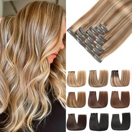 EINbeauty Clip In Extensions Echthaar 7St√ºcke 120g 40cm Extensions Echthaar Gerade Echthaar Extensions Hellbraun gemischt Ashblond Extensions Clip InÔºà16ZollÔºåP6/18K#Ôºâ