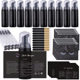 Kit de Limpieza de Extensión de Pestañas de 50 Piezas para Clientes, 10 Brochas de Pestañas, 10 Brochas de Limpieza de Pestañas Con Tubos, 10 Botellas de Pestañas, 10 Bolsas de Cuidado Poster