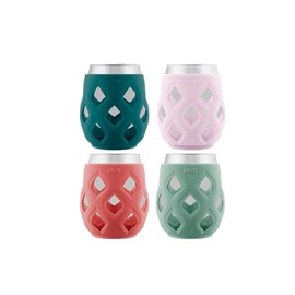 Ello Cru 17oz Stemless Wine Glass Set with Protective Silicone Sleeves, 4 Pack Cocktail Glass Perfect for Summer Patios and Parties Holiday Gifting Her Him Mother's Day, Dishwasher Safe, Manhattan