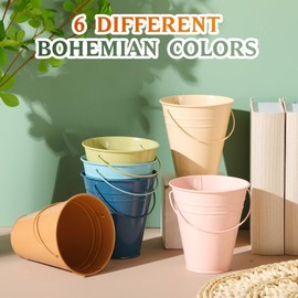 Sadnyy Colored Small Metal Buckets with Handle, 4.5 x 5.1 Inch Mini Galvanized Tin Bucket for Back to School Classrooms Crafts Pencil Holder Boho Wedding Birthday Party Favor Decoration