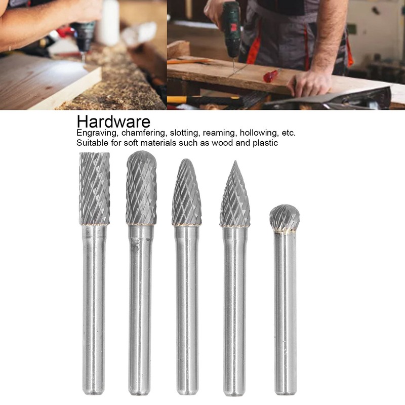 5Pcs Rotary File Bit 2 Pattern Woodworking Grinding Head Drill
