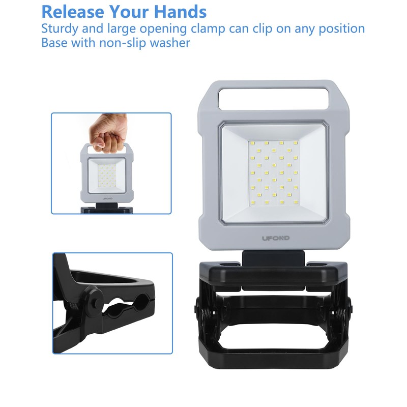 UFOND 2000LM LED Work Light Rechargeable,12h Portable Battery Worklight Cordless,20W