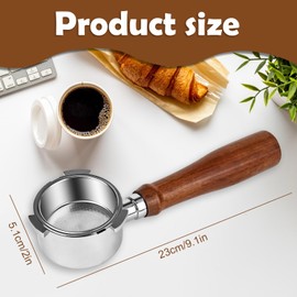 YYTECH Bottomless Portafilter 51 mm 3 Ears, Portafilter for Dedica, for Dedica EC680/EC685/EC885, Splicing Handle Made of Walnut Wood and Stainless Steel