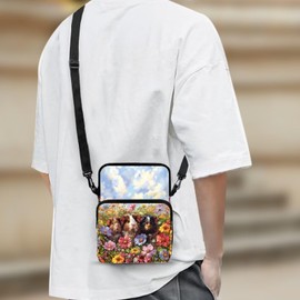 Pimpimsky Double Layer Crossbody Bag for Women Lightweight Travel Purse Small Messenger Bags Phone Key Wallet Satchel Clutch, Guinea Pig Flower, One Size, Casual