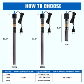FREESEA 300 Watt Aquarium Fish Tank Heater with Aquarium Submersible Thermometer