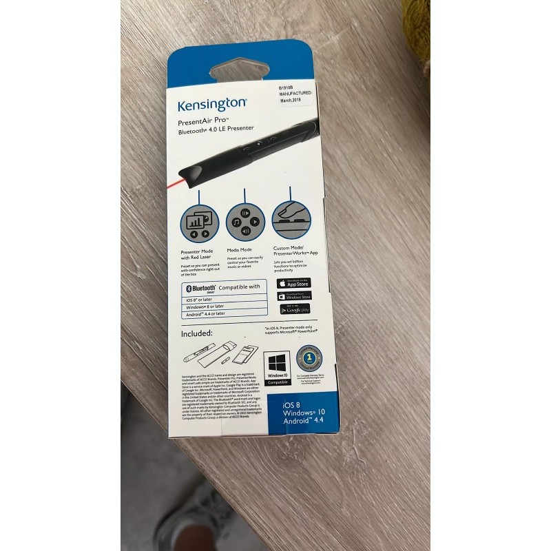 Kensington PresentAir Pro Bluetooth 4.0 LE Presenter Black + Laser