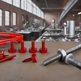 PrecisionGeek M6 x 10mm Aluminium Flat Knurled Thumb Screws (Set of 5) - Red Anodised