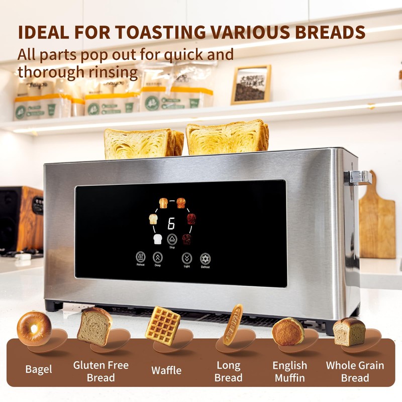 Touch Screen Toaster with Defrost & Removable Tray, 2 Slice