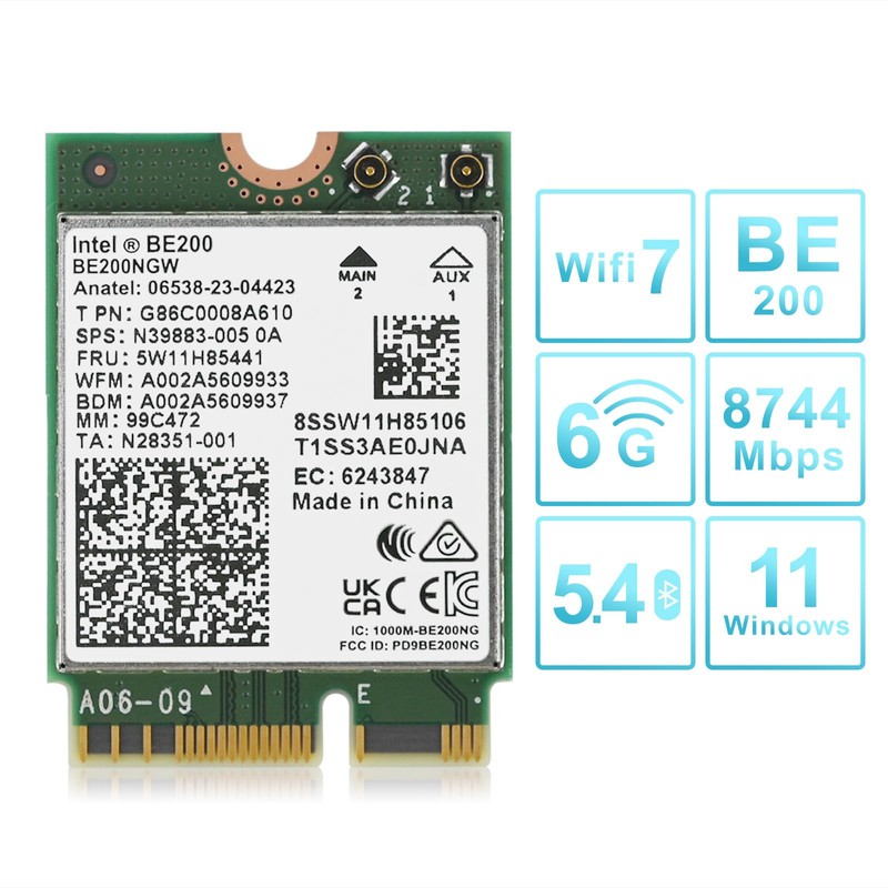WiFi 7 BE200NGW WiFi Card, 8774Mbps Bluetooth 5.4 Tri-Band Mu-MiMO