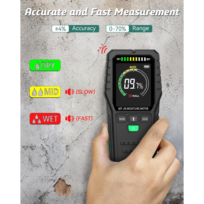 Pinless Moisture Meter for Wood, Drywall & Concrete – Digital