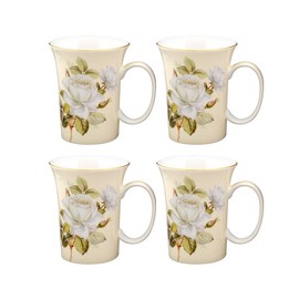 Gracie Bone China 10-Ounce Trumpet Mug, White Green Iceberg, Set of 4