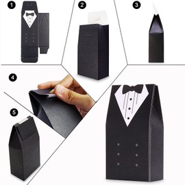 Cisixin 100Pcs Tuxedo Dress Groom Bridal Wedding Party Favor Boxes Ribbon Box Candy Gift (50 Bride & 50 Groom)