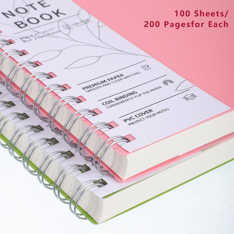 2 Pack A5 Spiral Notebook, 400 Pages Notepad Wirebound Notebook,