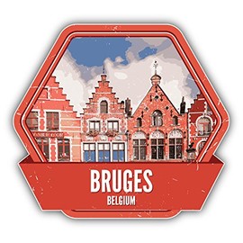Bruges Belgium Grunge Vintage Travel Label Bumper Sticker | Car Decor, Laptop Computer, Water Bottle, Wall, Window Waterproof Vinyl Decal