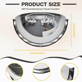 2Pack Acrylic Half Dome Mirror Corner Mirror Blindspot for Wall 12'' Diameter Safety Mirrors for Corners Convex Mirrors Indoor for Ceiling Business Driveway Outdoor Hallway Warehouse Office