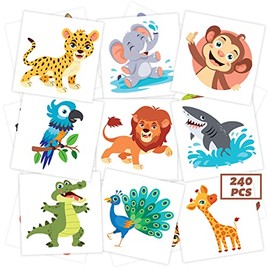 240 Pcs Jungle Animals Temporary Tattoos for Kids, Safety Waterproof Bulk Tattoos Stickers, Children's Temporary Tattoo Toys, Best Choice for Jungle Themed Party and Goody Bag Stuffers, 60 Different Designs Monkeys Tigers Toucans and Lions