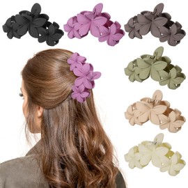 Huiguli 6 Pcs Large Hair Claw Clips, 4.5 Inch Flower Hair Clips, Strong Grip Hair Claw Clips for Thick Fine Hair, Non-Slip Jaw Clips for Women Girls Straight Curly Wavy Hair