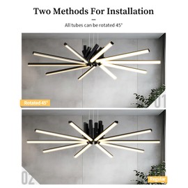 WFOTPZUK Modern Led Chandelier, Dimmable Black Sputnik Light Fixture with Remote Control, Modern Pendant Light for Dining Room Kitchen Living Room Entryway