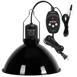 REPTI ZOO Reptile Light Fixture with Dimming Thermostat, 8.5 Inch Deep Dome Lamp Fixture with Reptile Heat Lamp Bulb Temperature Controller Reptile Dimming Thermostat Max 150W