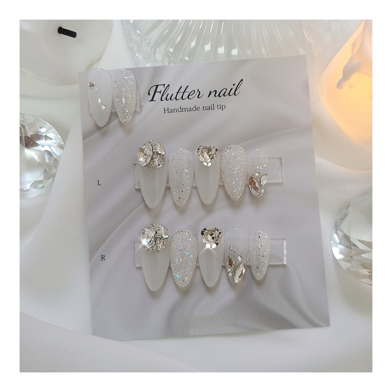 White wedding stone handmade nail tip♀ - Midi Ballet /