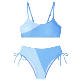 FoWear Girls Swimsuits Bikini Set 2 Pieces Color Block Bikini with Adjustable Shoulder Strap Girls Bathing Suit 7-16Y