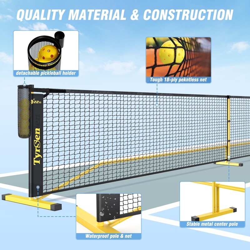TYRSEN Portable Pickleball Net for Driveway, 22 FT Regulation Size