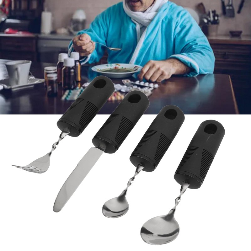 Parkinsons Patients Weighted Silverware, Black Handle Adaptive Utensil for Hand