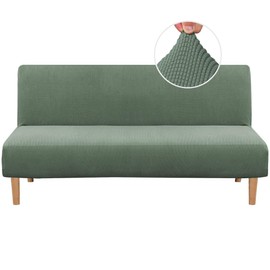 H.VERSAILTEX Armless Futon Cover Stretch Sofa Bed Slipcover Protector Elastic Feature Rich Textured High Spandex Small Checks Jacquard Fabric Futon Cover, Machine Washable, Loden Frost