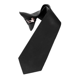 Vittorio Farina Boy's Solid Color Clip On Necktie - Satin Clip On Tie for Boys (Black, 16-Inch)