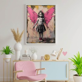 The Little Girl with Wings Painting by Numbers Kits 16x20 inch Canvas Street Graffiti Series DIY Oil Painting for Adults Beginners with Brushes Acrylic Pigment Drawings Gift (without Frame)