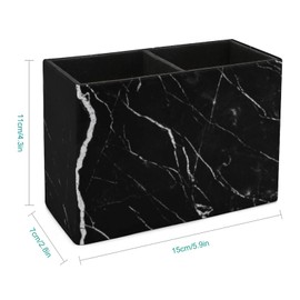 Pencil Holder for Desk, Black Marble Pen Holder Storage Desktop Pen Organizer Desk Pencil Organizer Makeup Brush Holder for Office School College Leather